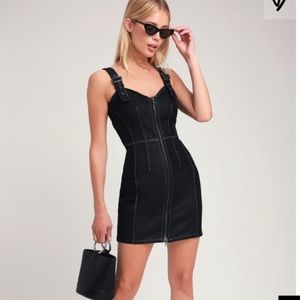 Black bodycon zip up pinafore dress Lulus